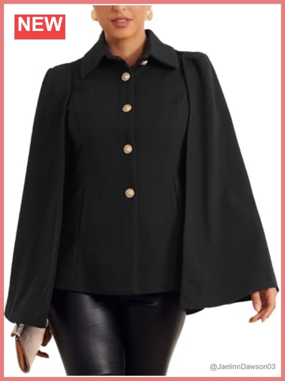 Women's Cape Blazer Split Sleeve Button Front Workwear Coat